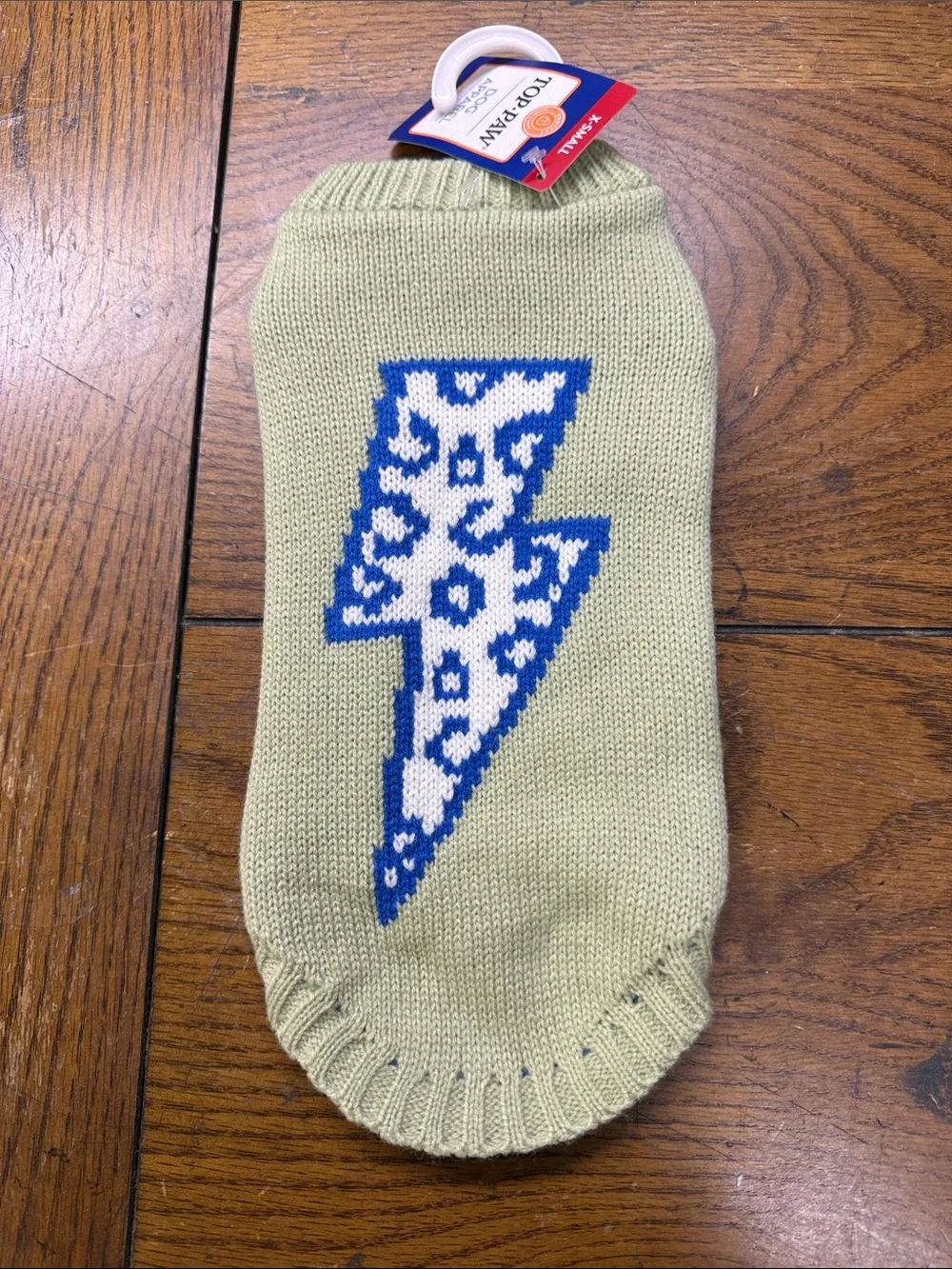 Top Paw Green Dog Sweater with Blue & White Lightning Bolt